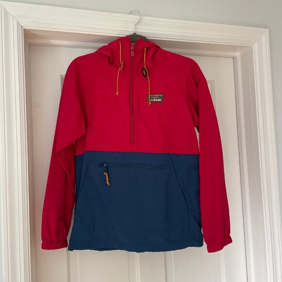 L.L. Bean Women's Anorak Windbreaker 1/4 Zip Jacket in Red and Navy Blue - Picture 3 of 5